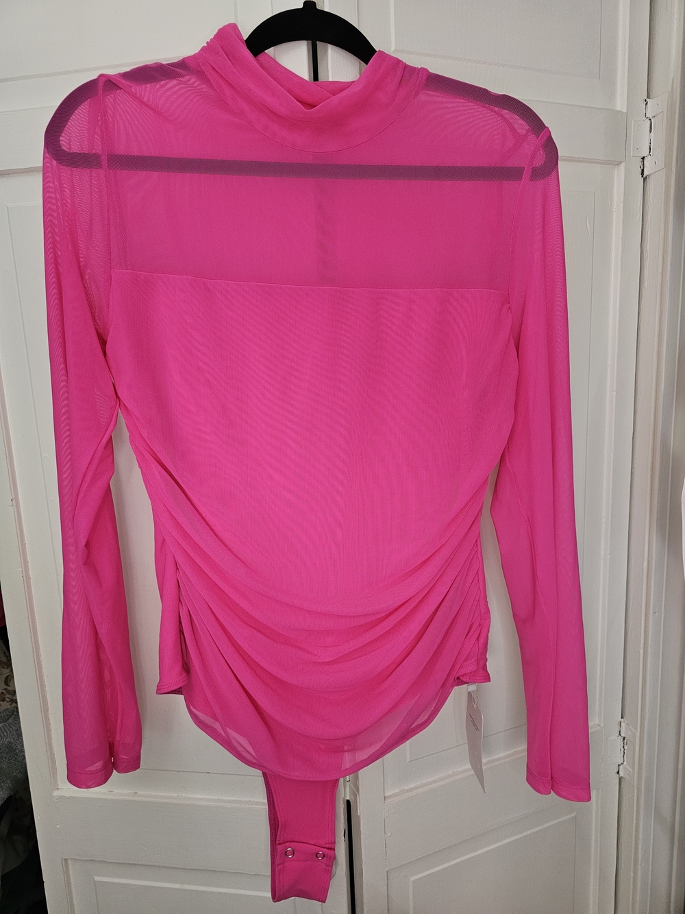 Hot Pink Long-Sleeve Mesh Bodysuit